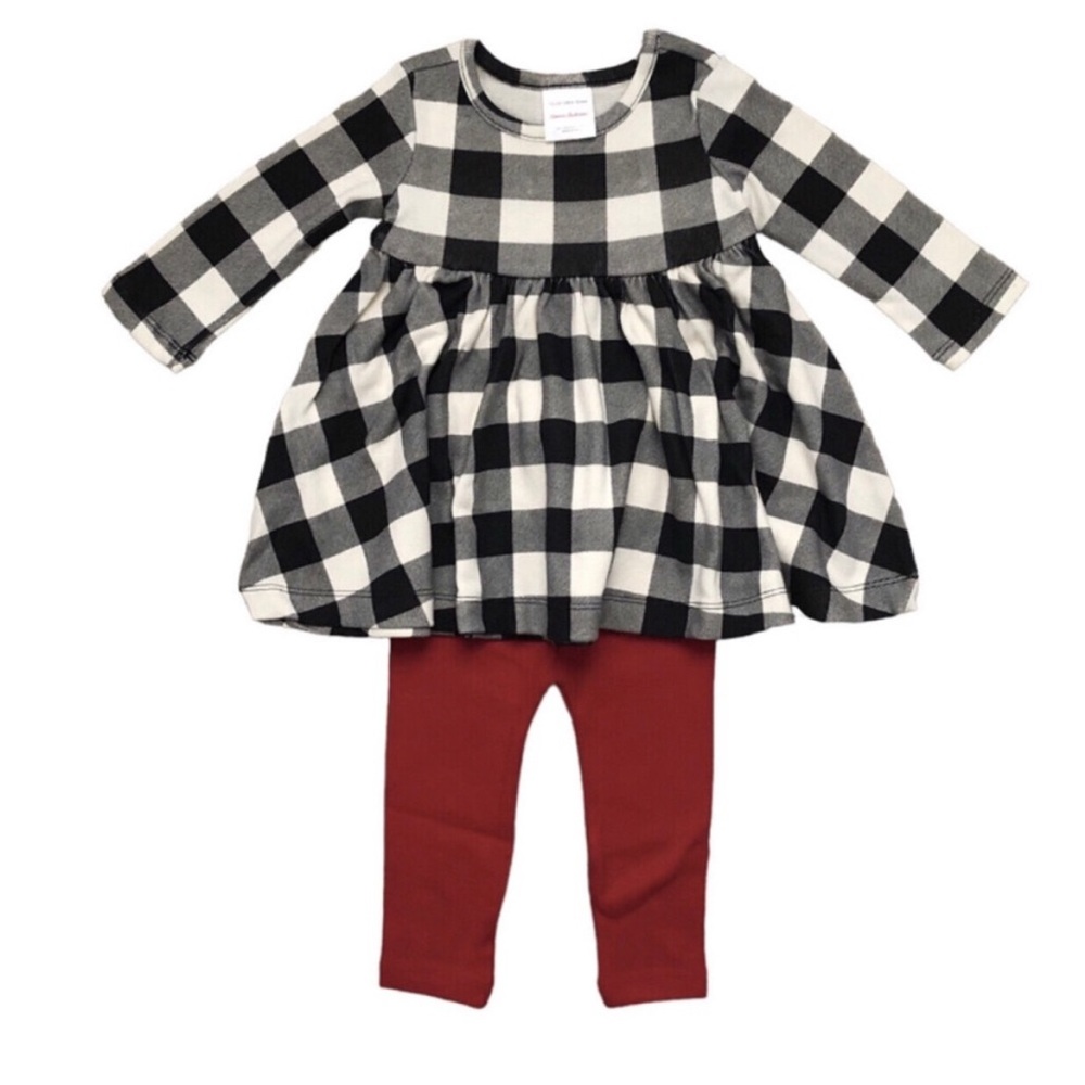 NWT Hanna Andersson Organic Buffalo Plaid Dress & Red Leggings